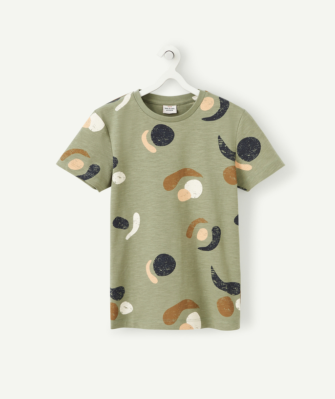ECODESIGN radius - KHAKI T-SHIRT FOR BOYS IN ORGANIC COTTON WITH COLOURED SHAPES
