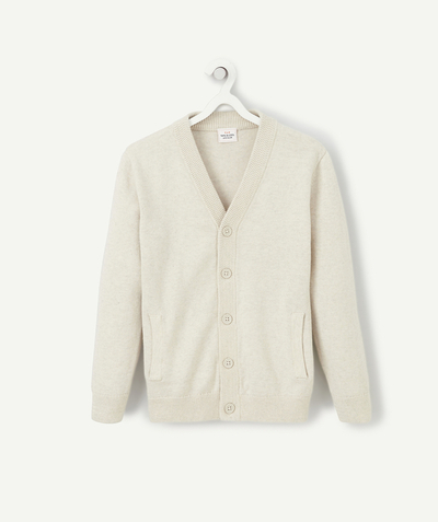 Formal weat : 50% off 2nd item* Tao Categories - BOYS' CREAM COTTON CARDIGAN WITH BUTTONS AND A V-NECK