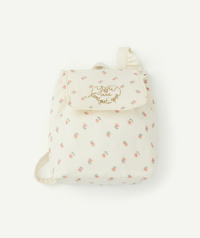 Bag Tao Categories - GIRLS' CREAM COTTON BACKPACK WITH A FLORAL PRINT AND RUFFLES