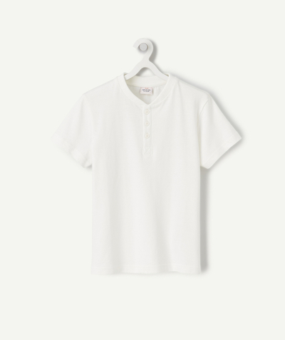 Special Occasion Collection radius - BOYS' WHITE ORGANIC COTTON T-SHIRT WITH A GRANDAD COLLAR
