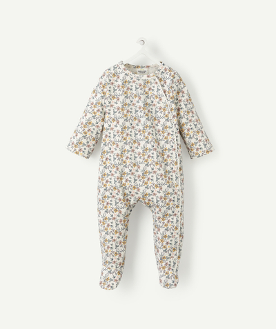 Pyjamas family - BABIES' WHITE AND FLORAL PRINT SLEEPSUIT IN ORGANIC COTTON