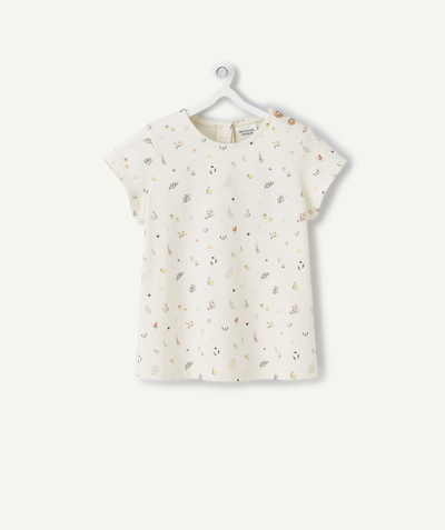 Tee-shirt - Brassière Rayon - T-SHIRT BÉBÉ FILLE ÉCRU EN COTON BIO AVEC IMPRIMÉ FLEURI