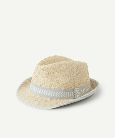 Hat, cap Tao Categories - BABY BOYS' STRAW HAT WITH GREY AND WHITE DETAILS