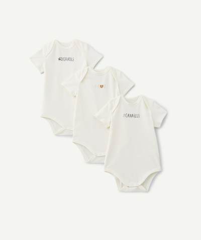 Bodysuit family - PACK OF THREE SHORT-SLEEVED ORGANIC COTTON BODYSUITS WITH MESSAGES