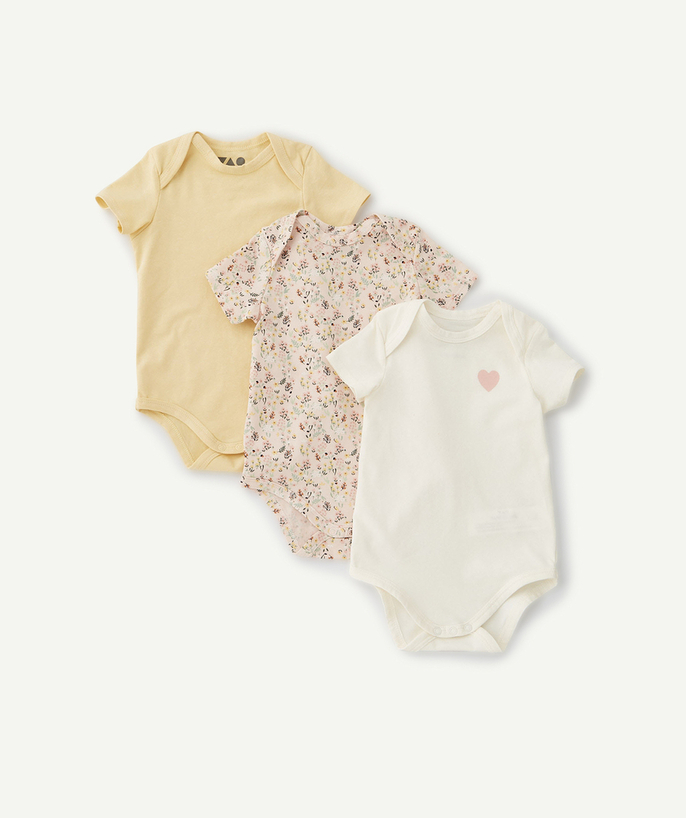 Essentials : 50% off 2nd item* family - PACK OF THREE PLAIN AND PRINTED ORGANIC COTTON SLEEPSUITS