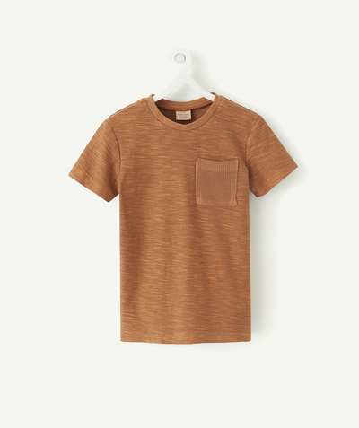 T-shirt  radius - BOYS' BROWN T-SHIRT IN RECYCLED COTTON WITH A POCKET
