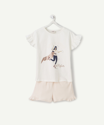 Girl radius - GIRLS' PALE PINK AND WHITE T-SHIRT AND SHORTS PYJAMAS WITH A MESSAGE