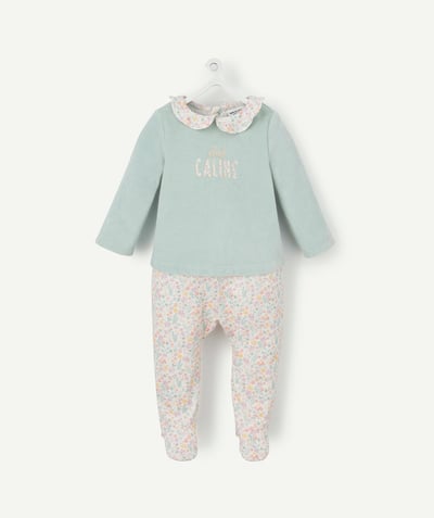 Sleepsuit - Pyjamas radius - BABIES' GREEN SLEEP SUIT IN ORGANIC COTTON WITH A FLORAL PRINT