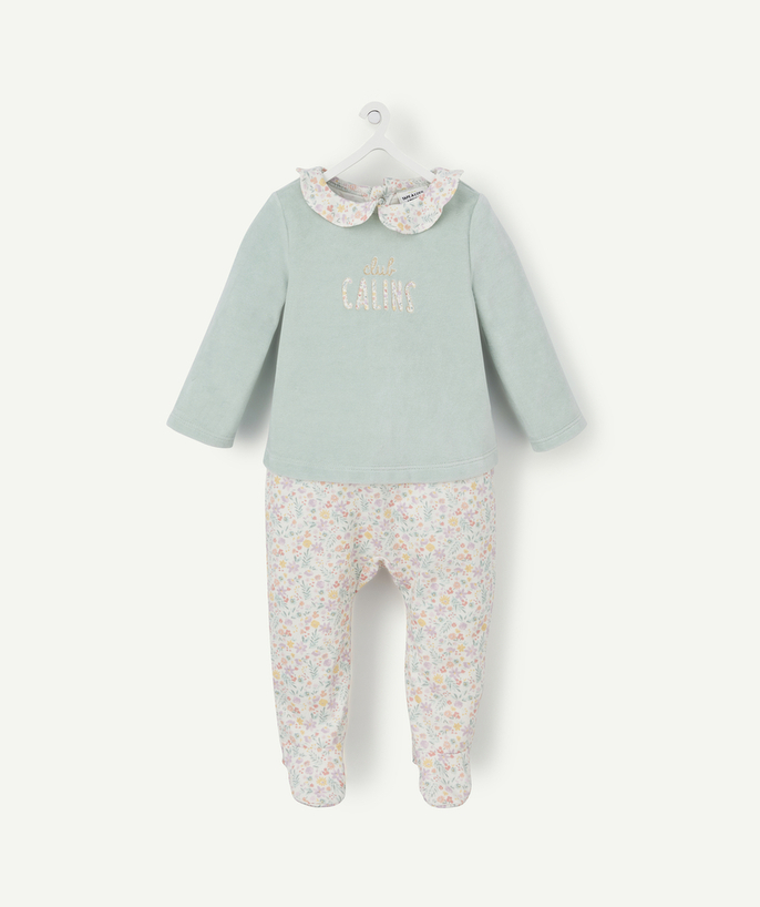 ECODESIGN radius - BABIES' GREEN SLEEP SUIT IN ORGANIC COTTON WITH A FLORAL PRINT