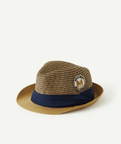 Baby-boy radius - BABY BOYS' STRAW HAT WITH A NAVY BLUE FABRIC HAT BAND