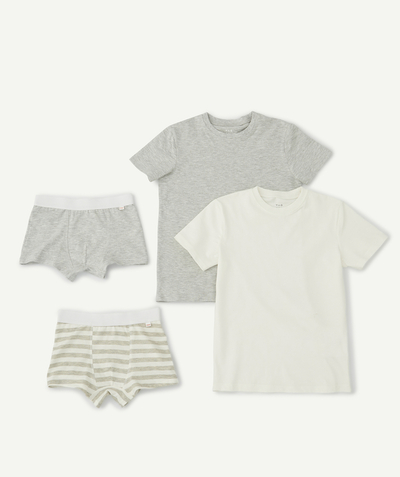 Boy radius - PACK OF TWO T-SHIRTS AND TWO PAIRS OF BOXER SHORTS FOR BOYS IN GREY AND WHITE ORGANIC COTTON