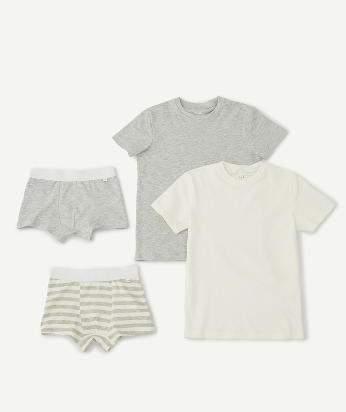 Underwear radius - PACK OF TWO T-SHIRTS AND TWO PAIRS OF BOXER SHORTS FOR BOYS IN GREY AND WHITE ORGANIC COTTON