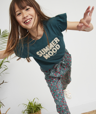 ECODESIGN radius - GIRLS' TEAL T-SHIRT WITH AN EMBROIDERED SUMMER MOOD MESSAGE