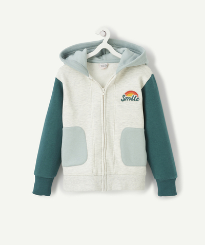 Original Days radius - BOYS' TRICOLOURED HOODIE IN RECYCLED COTTON WITH AN EMBROIDERED MOTIF