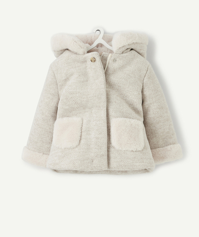Coat - Padded jacket - Jacket radius - BABY GIRLS' CREAM HOODED DUFFEL COAT IN RECYCLED PADDING