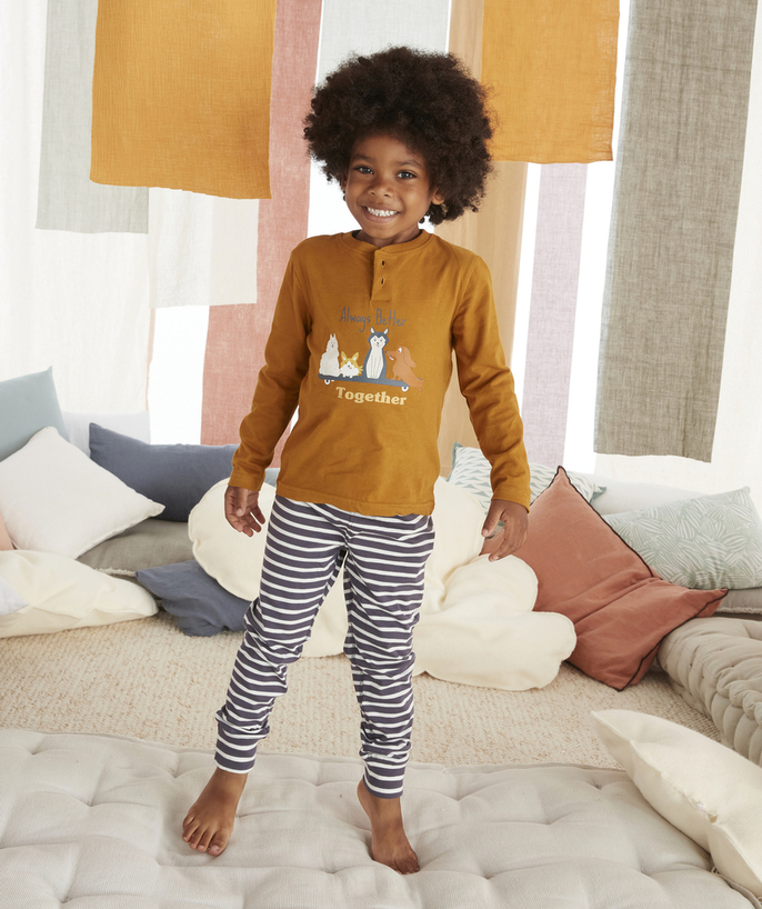 Low prices radius - BOYS' OCHRE AND STRIPED PYJAMAS WITH A MESSAGE AND ANIMALS
