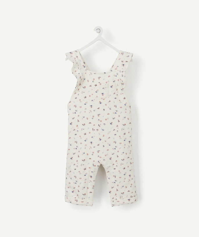ECODESIGN radius - CREAM AND FLORAL DUNGAREES IN ORGANIC COTTON WITH FRILLY STRAPS
