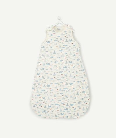 Sleep bag - Playsuit - Pramsuits family - BABY SLEEPING BAG IN RECYCLED PADDING WITH WHALE AND BOAT MOTIFS