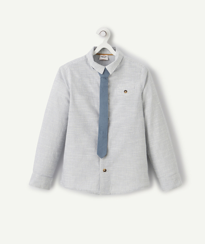 Boy radius - BLUE AND WHITE STRIPED COTTON SHIRT WITH A TIE