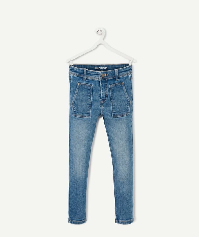 BOTTOMS radius - BOYS' VICTOR SLIM BLUE JEANS WITH PATCH POCKETS