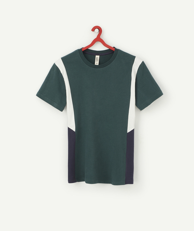 Sportswear Tao Categories - BOYS' PINE GREEN ORGANIC COTTON T SHIRT WITH BANDS