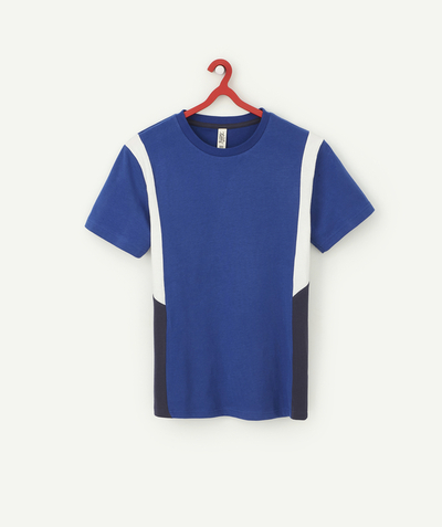T-shirt  Rayon - T-SHIRT BLEU ÉLECTRIQUE AVEC BANDES EN COTON BIO GARÇON