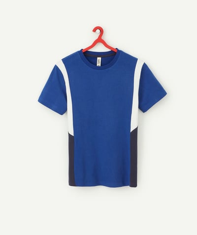 Boy radius - BOYS' ELECTRIC BLUE T-SHIRT IN ORGANIC COTTON WITH BANDS