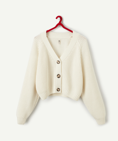 Pullover - Cardigan radius - GIRLS' WHITE CARDIGAN WITH BUTTONS AND A V-NECK