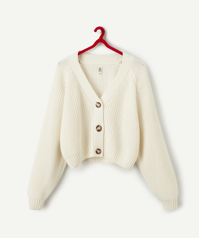 Pullover - Cardigan Sub radius in - GIRLS' WHITE CARDIGAN WITH BUTTONS AND A V-NECK