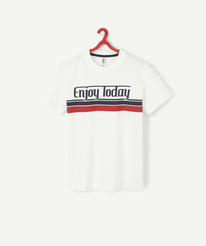 T-shirt Sub radius in - BOYS' WHITE ORGANIC T-SHIRT FLOCKED WITH ENJOY TODAY