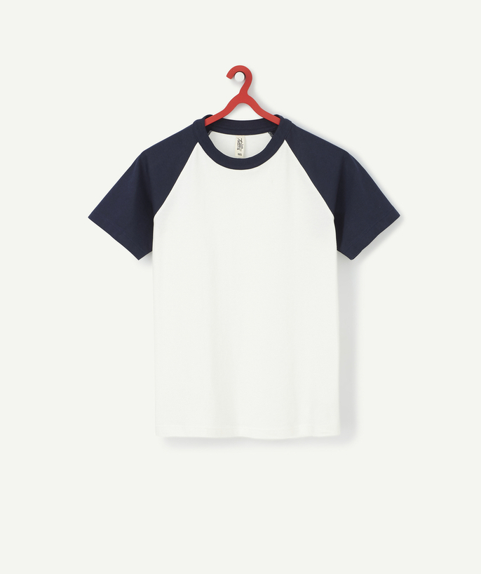 ECODESIGN Sub radius in - BOYS' WHITE T-SHIRT WITH NAVY BLUE SLEEVES IN ORGANIC COTTON