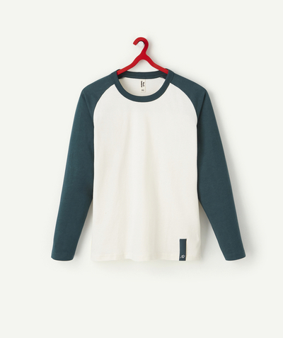T-shirt  Rayon - LE TEE SHIRT MANCHES LONGUES BLANC ET VERT EN COTON BIO FILLE