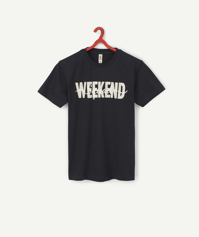 T-shirt Sub radius in - BOYS' NAVY BLUE ORGANIC COTTON T-SHIRT WITH A WEEKEND MESSAGE