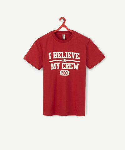 T-shirt  radius - BOYS' RED BELIEVE IN MY CREW T-SHIRT IN ORGANIC COTTON