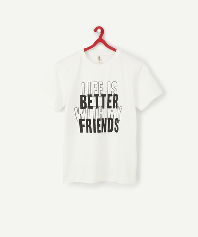 T-shirt Onderafdeling,Onderafdeling - BOYS' WHITE ORGANIC COTTON T SHIRT WITH A FRIENDS MESSAGE