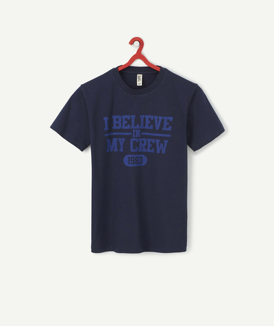 New collection Sub radius in - BOYS' NAVY BLUE ORGANIC COTTON BELIEVE IN MY CREW T-SHIRT