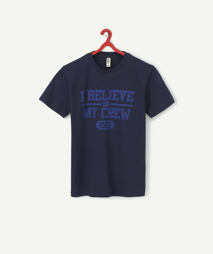 Back to school collection Sub radius in - BOYS' NAVY BLUE ORGANIC COTTON BELIEVE IN MY CREW T-SHIRT