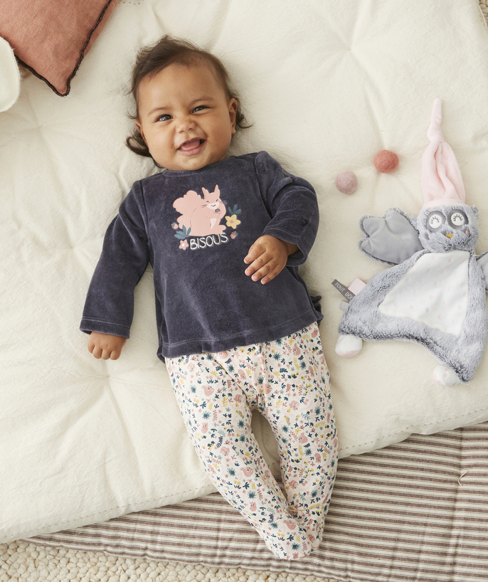 Sales radius - BABIES' VELVET EFFECT AND FLORAL PRINT SLEEPSUIT IN ORGANIC COTTON