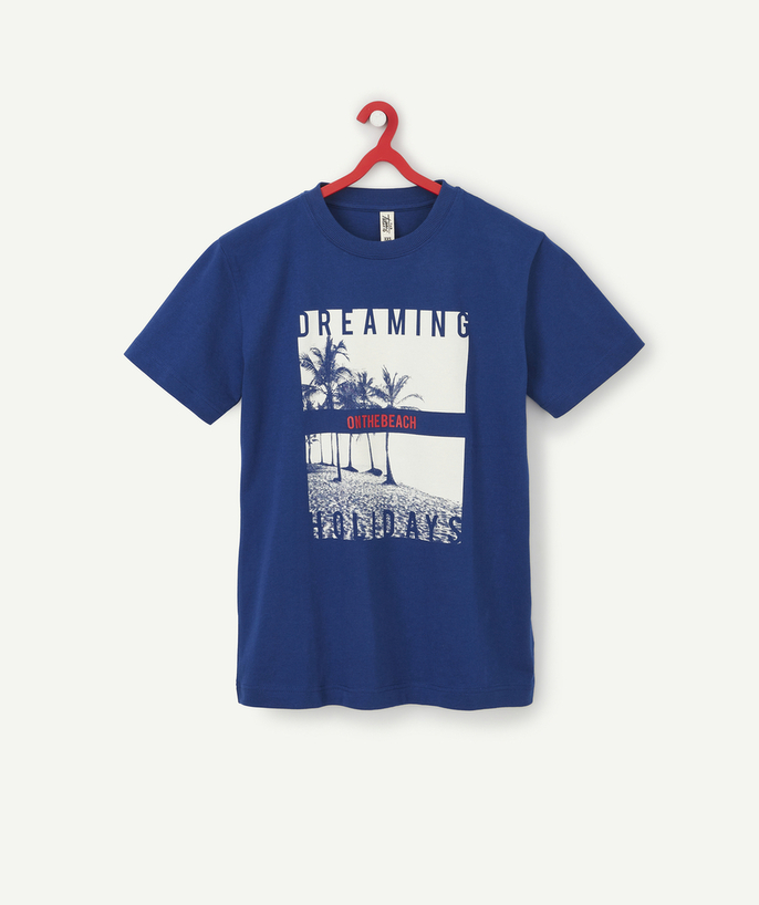 T-shirt Sub radius in - TEENAGE BOYS' BLUE SHIRT IN ORGANIC COTTON WITH A BEACH MOTIF