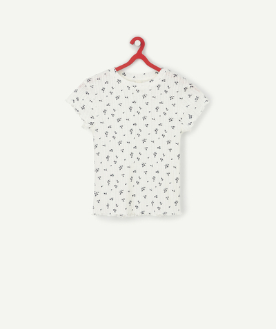 Low prices Tao Categories - TEENAGE GIRLS' FLORAL T-SHIRT IN ORGANIC COTTON IN A LACY KNIT