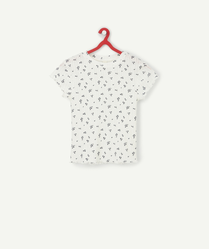 Original days Sub radius in - TEENAGE GIRLS' FLORAL T-SHIRT IN ORGANIC COTTON IN A LACY KNIT