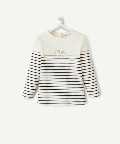 Baby-girl radius - STRIPED AND SEQUINNED T-SHIRT IN ORGANIC COTTON WITH A MINI NOUS MESSAGE