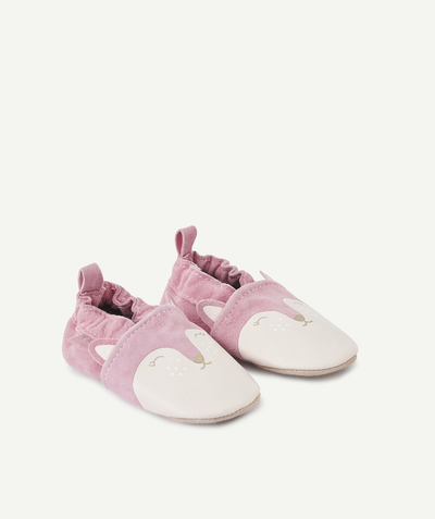 Baby Tao Categories - BABY GIRLS' PINK LEATHER ANIMAL FLOCKED BOOTIES