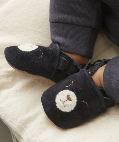 Booties Tao Categories - BABY BOYS' DARK BLUE LEATHER BOOTIES WITH FUR FABRIC