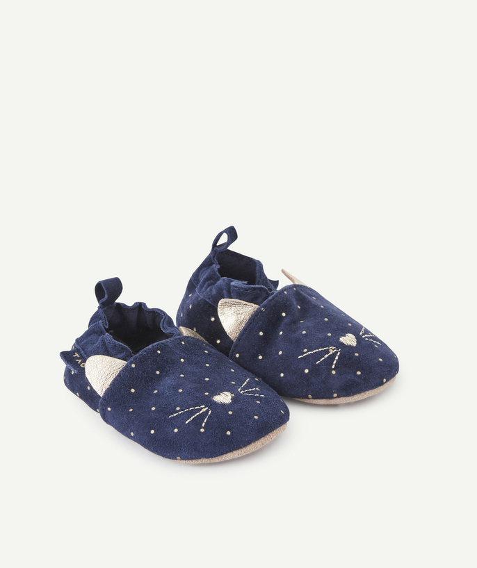 Shoes, booties radius - BABY GIRLS' NAVY BLUE LEATHER BOOTIES WITH GOLDEN SPOTS
