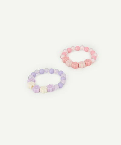 Girl radius - GIRLS' SET OF TWO BEADED BRACELETS WITH PINK AND PURPLE FLOWERS