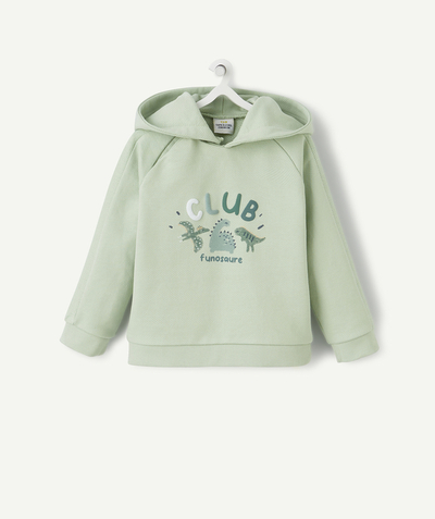 Back to school collection radius - GREEN SWEATSHIRT WITH A HOOD WITH A FLOCKED DINOSAUR AND MESSAGE