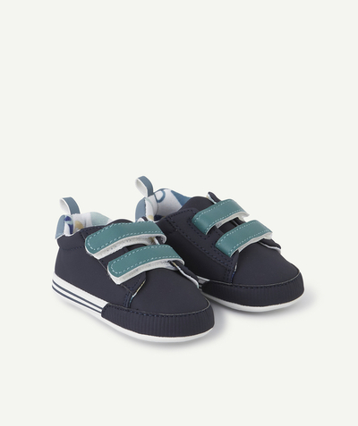 Baby-boy radius - BABY BOYS' BLUE AND GREEN TRAINER-STYLE BOOTIES WITH HOOK AND LOOP FASTENINGS
