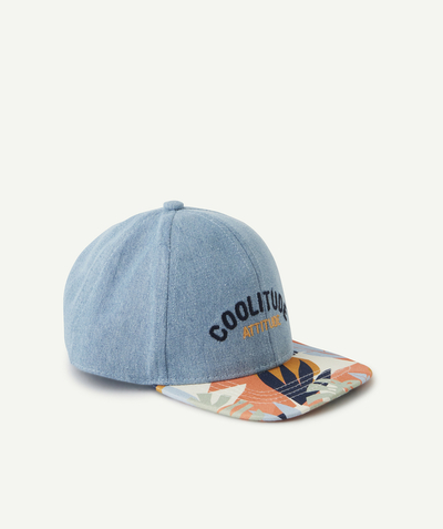 Baby-boy radius - BABY BOYS' CAP IN COTTON WITH A DENIM EFFECT AND A COLOURED VISOR