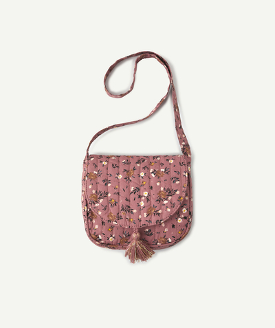 Girl radius - GIRLS' PINK CLUTCH BAG WITH A POMPOM AND A FLOWER PRINT